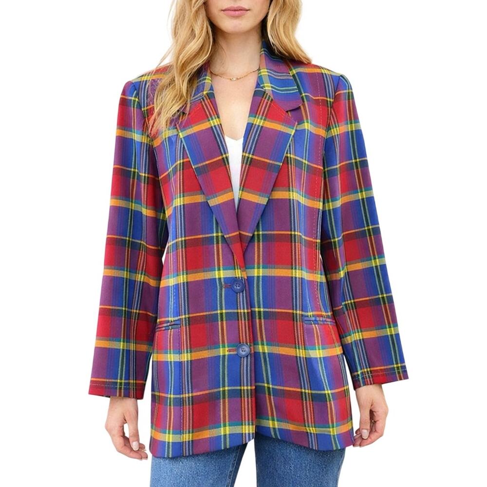 Vintage 90s Women's 10 Ellen Figg Plaid Tartan Blazer Jacket USA Made 40" Chest